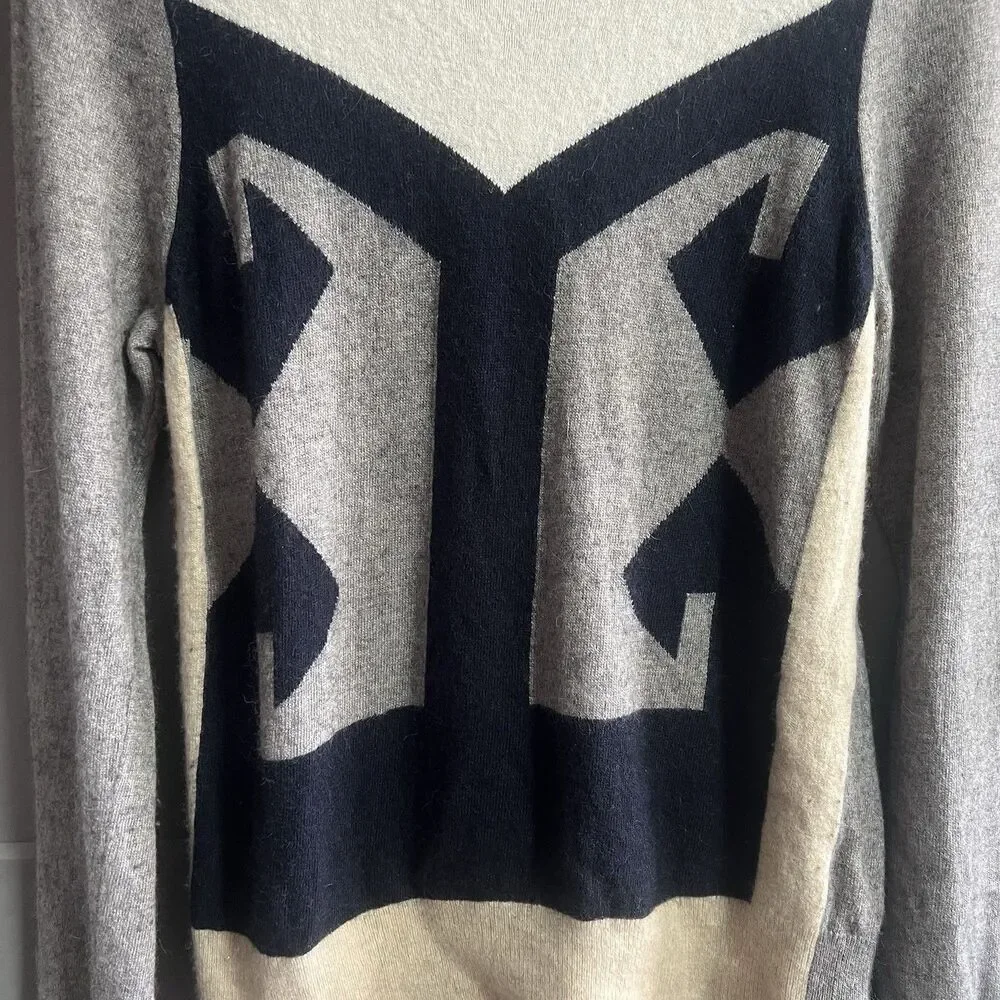J.Crew Women Intarsia Colorblock Geometric Knit Sweater Medium Academia
